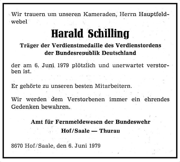Traueranzeige Harald Schilling